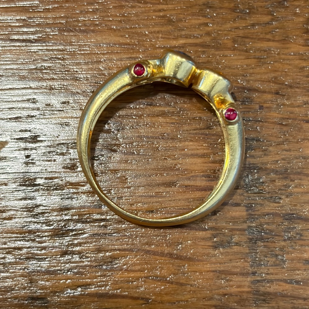 14k solid Gold Multi-Gem Ring with Blue Topaz, Ruby & citrine Stones - Picture 6 of 6